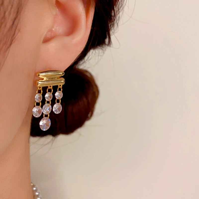14K Gold-plated Elegant Zircon Tassel Earrings