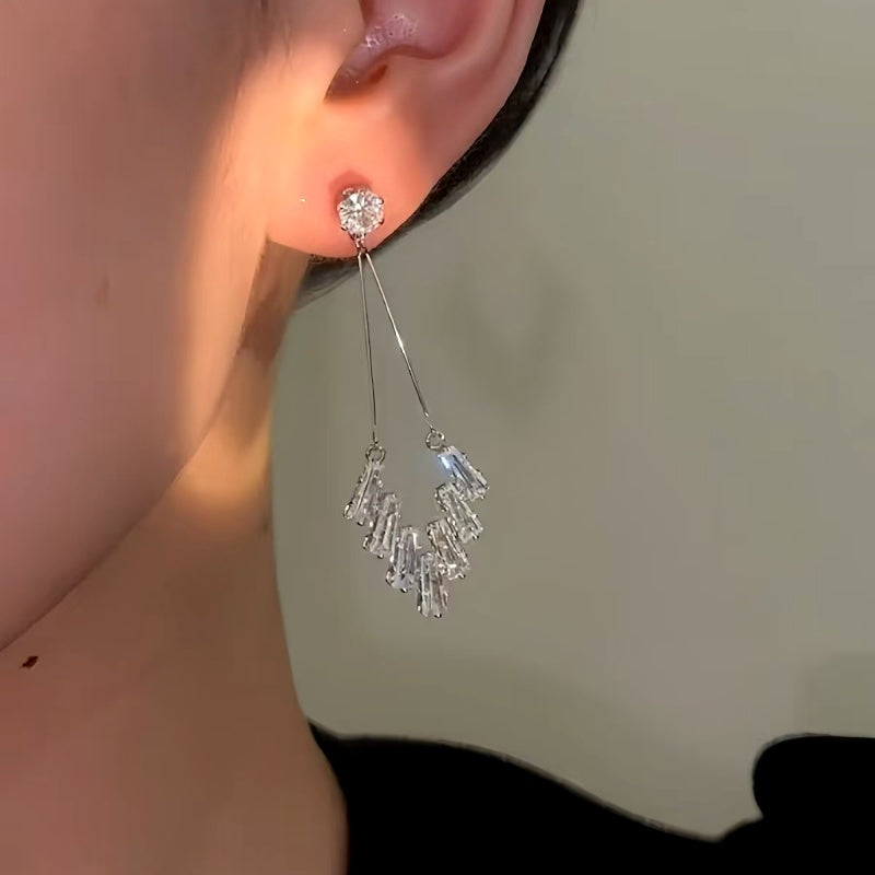 14K Gold-plated Elegant Zircon Tassel Earrings