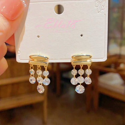 14K Gold-plated Elegant Zircon Tassel Earrings