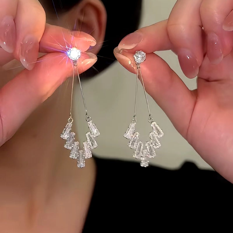 14K Gold-plated Elegant Zircon Tassel Earrings