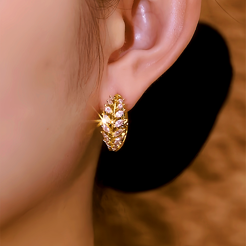 14K Gold-plated Elegant Zircon Wheat Hoop Earrings