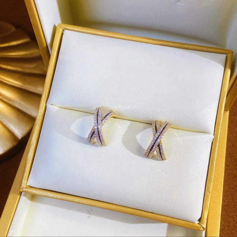 14K Gold-plated Elegant Zircon X Earrings