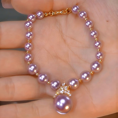 14K Gold-plated Exquisite Diamond Purple Pearl Bracelet