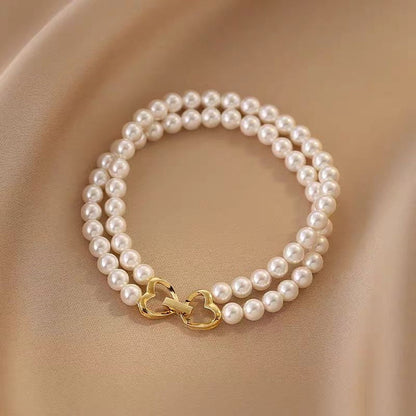 14K Gold-plated Exquisite Heart-Design Double-Layer Pearl Bracelets