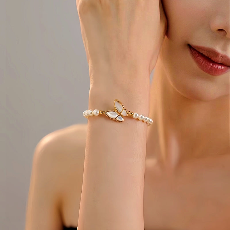 14K Gold-plated Exquisite Pearl Butterfly Bracelets