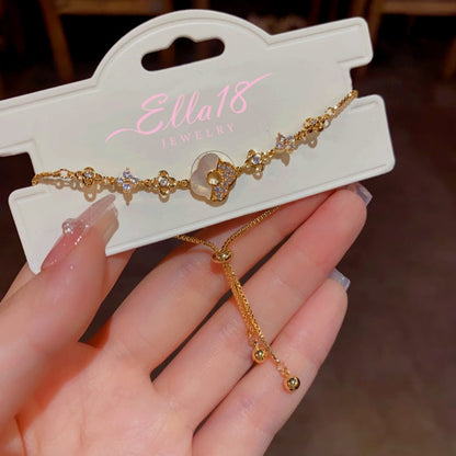 14K Gold-plated Exquisite Zircon Shell Four-Leaf Flower Bracelet