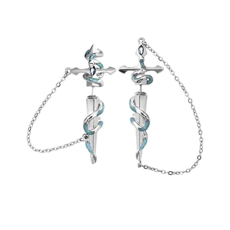 14K Gold-plated Frozen Snake Court Sword Chain Earrings