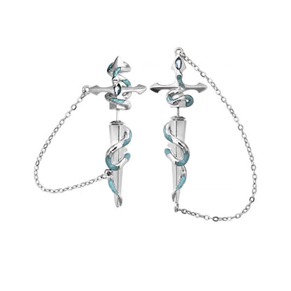 14K Gold-plated Frozen Snake Court Sword Chain Earrings