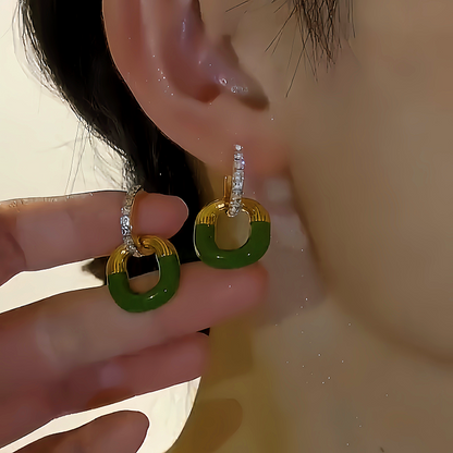 14K Gold-plated Green Square Earrings