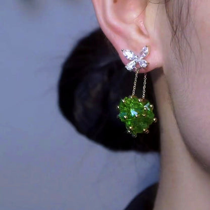 14K Gold-plated Green Zircon Butterfly Earrings