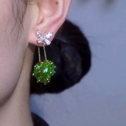 14K Gold-plated Green Zircon Butterfly Earrings