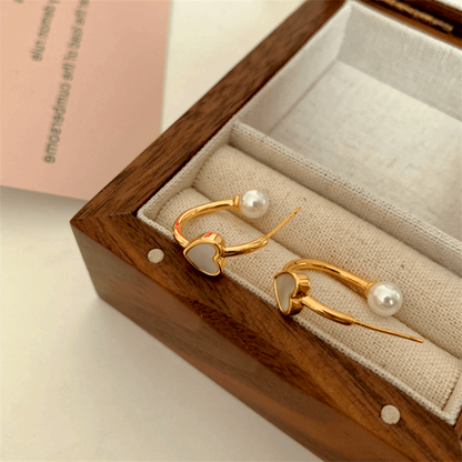 14K Gold-plated Heart-Design Pearl Earrings