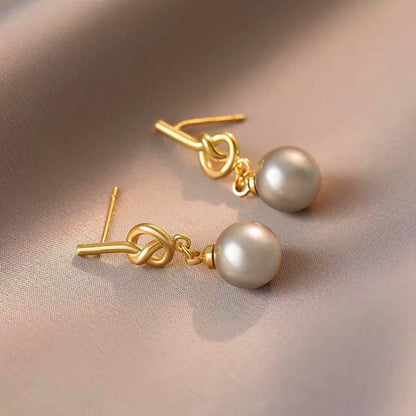 14K Gold-plated Knotted Gray Pearl Earrings