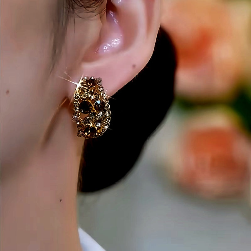 14K Gold-plated Luxury Brown Crystal Stud Earrings