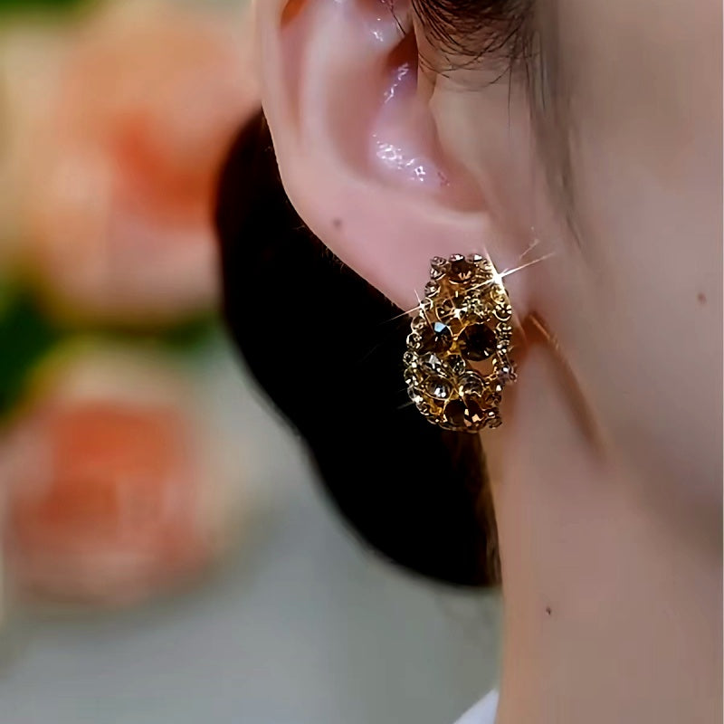 14K Gold-plated Luxury Brown Crystal Stud Earrings