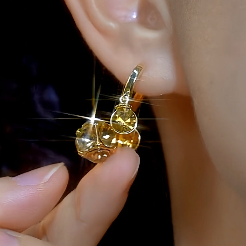 14K Gold-plated Luxury Brown Diamond Bead Earrings