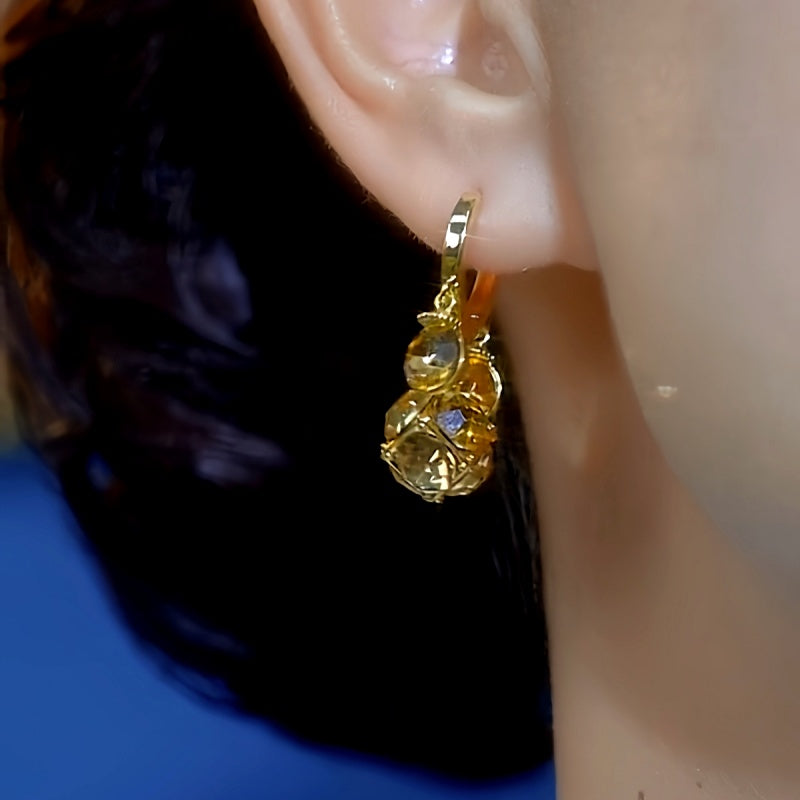 14K Gold-plated Luxury Brown Diamond Bead Earrings