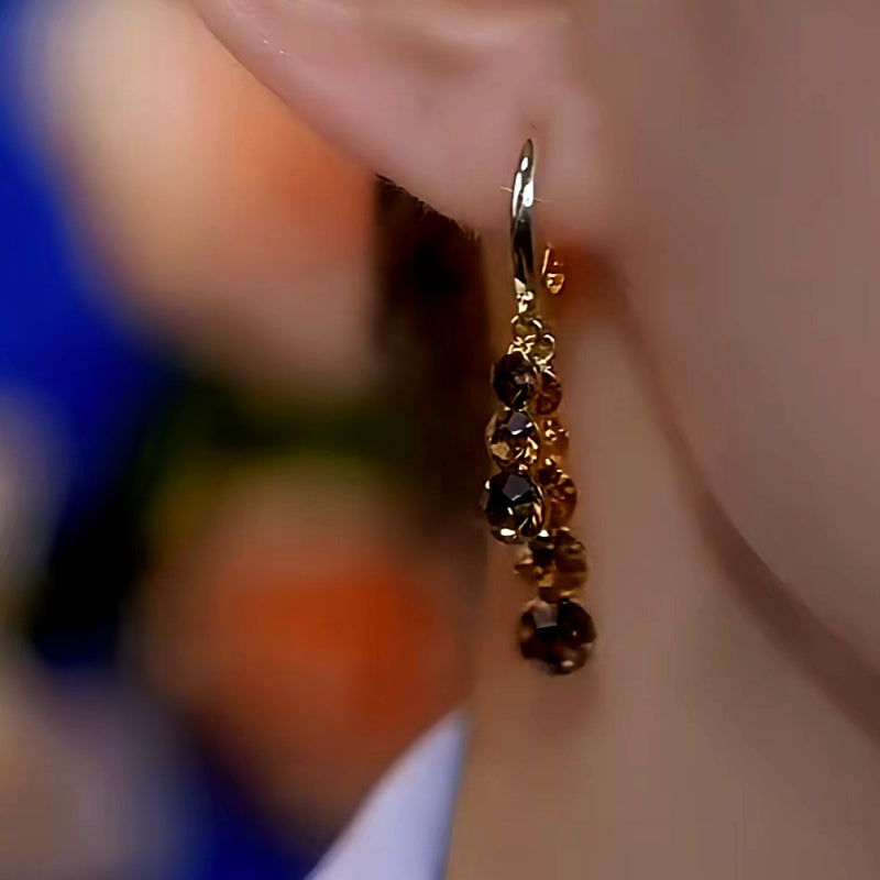 14K Gold-plated Luxury Brown Diamond Crystal Earrings