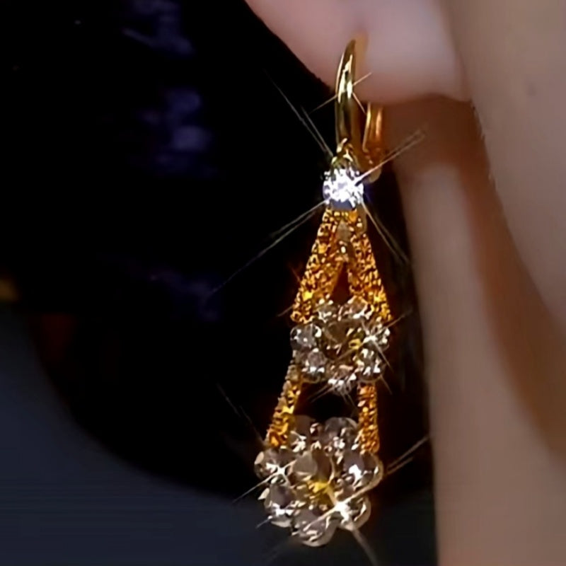 14K Gold-plated Luxury Diamond Flower Earrings