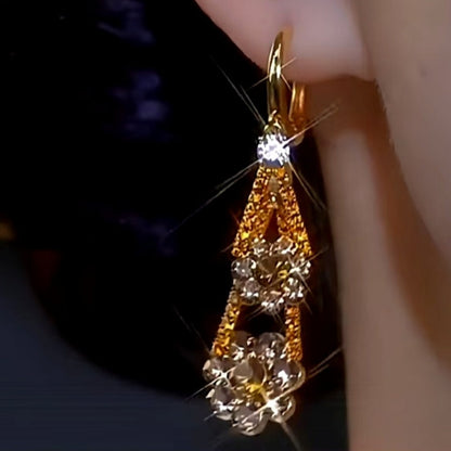 14K Gold-plated Luxury Diamond Flower Earrings
