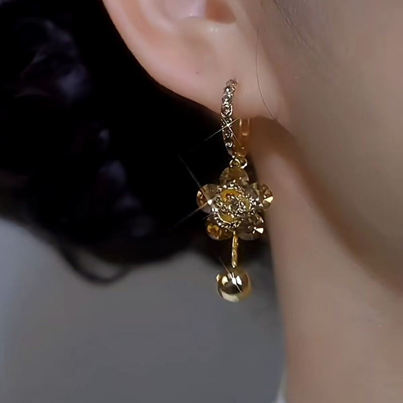 14K Gold-plated Luxury Diamond Flower Earrings
