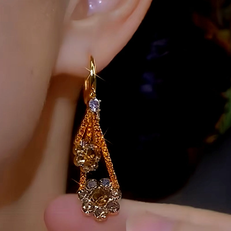 14K Gold-plated Luxury Diamond Flower Earrings