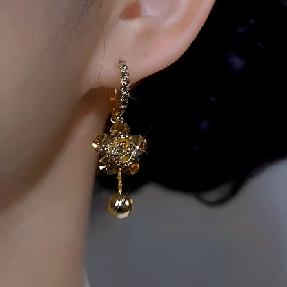 14K Gold-plated Luxury Diamond Flower Earrings