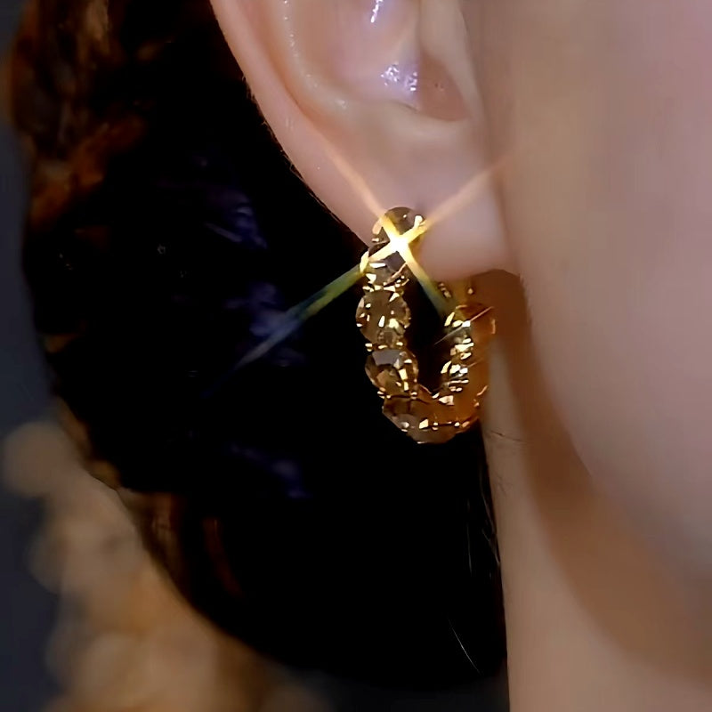 14K Gold-plated Luxury Diamond Hoop Earrings