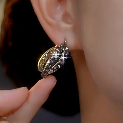 14K Gold-plated Luxury Diamond Hoop Earrings