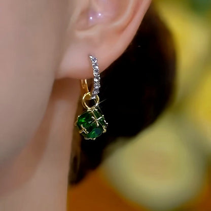 14K Gold-plated Luxury Green Diamond Ball Earrings