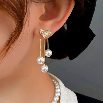 14K Gold-plated Luxury Heart-Design Pearl Tassel Earrings