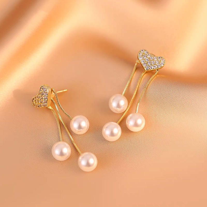 14K Gold-plated Luxury Heart-Design Pearl Tassel Earrings