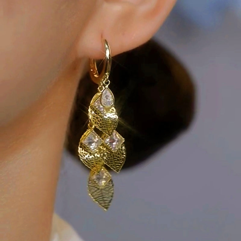 14K Gold-plated Luxury Leaf Tassel Earrings