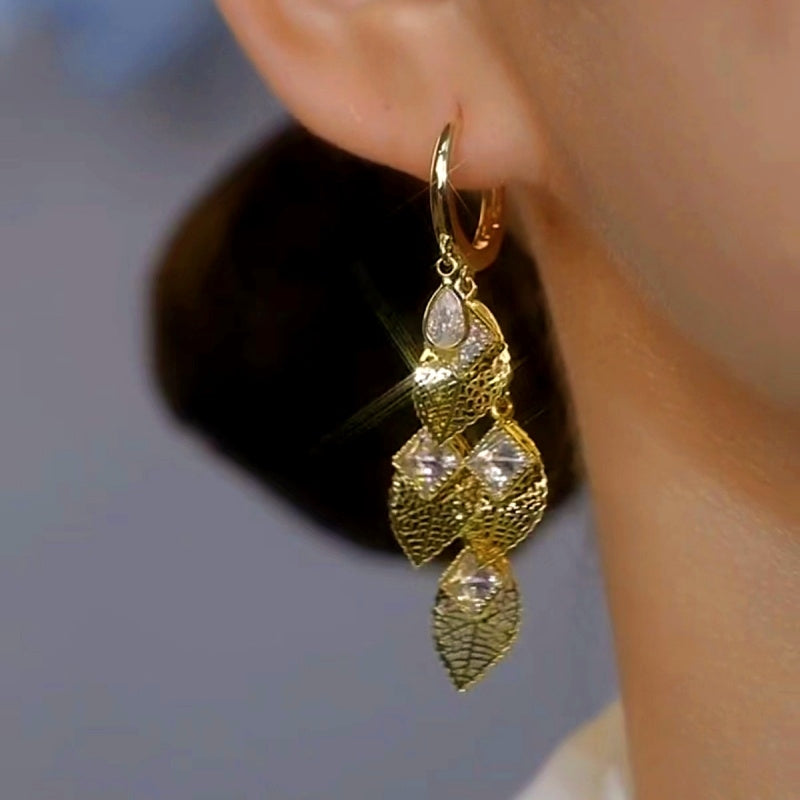 14K Gold-plated Luxury Leaf Tassel Earrings