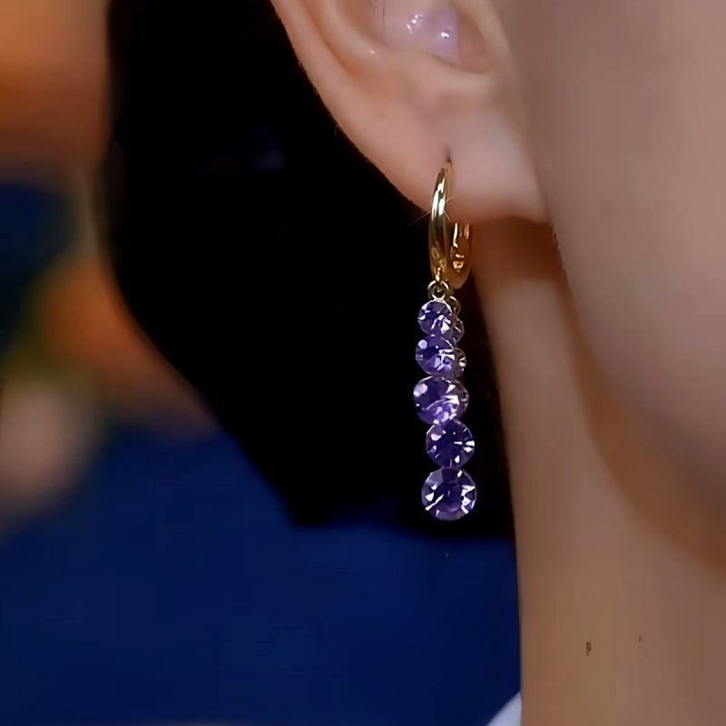14K Gold-plated Luxury Purple Zircon Diamond Earrings