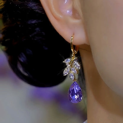 14K Gold-plated Luxury Purple Zircon Water Drop Earrings