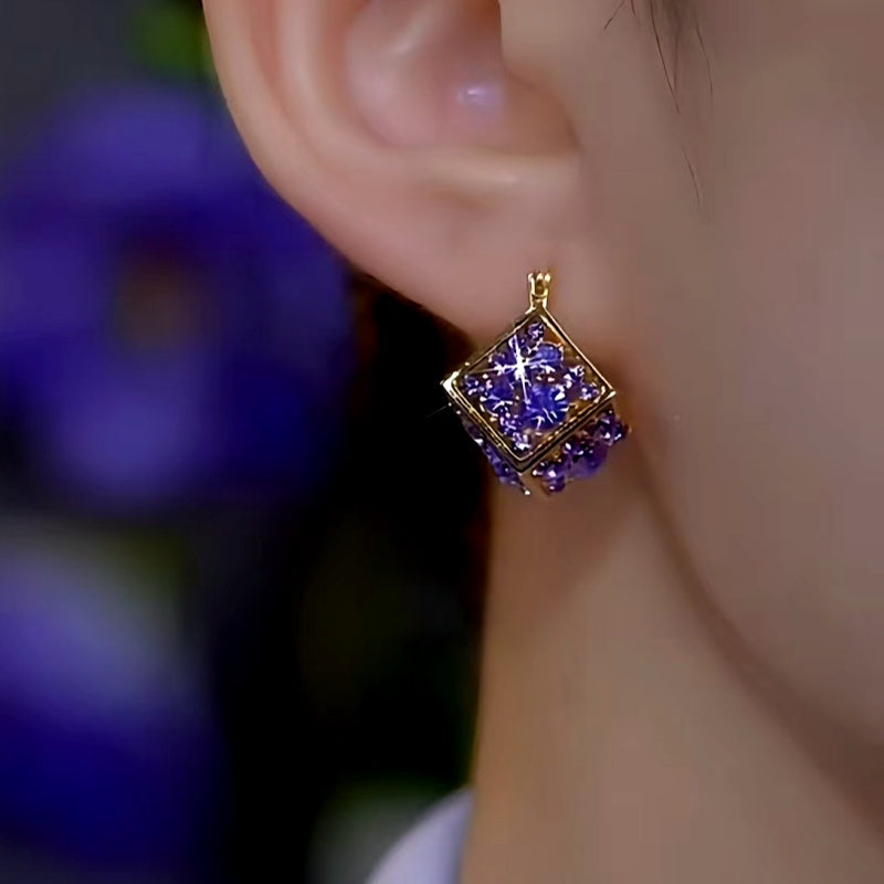 14K Gold-plated Luxury Purple Zrcon Diamond Earrings