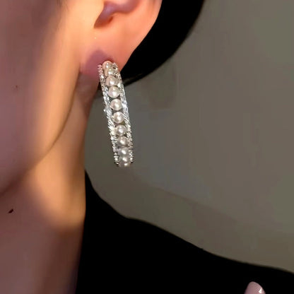 14K Gold-plated Luxury Simple Beads Hoop Earrings