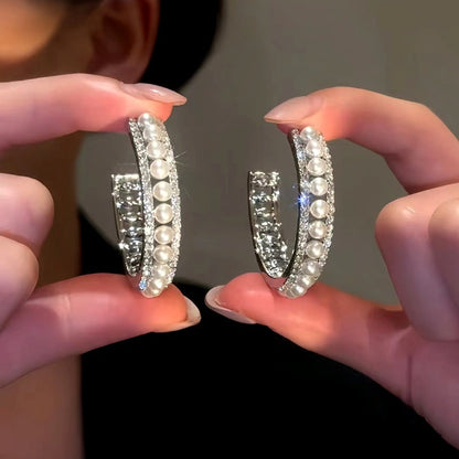 14K Gold-plated Luxury Simple Beads Hoop Earrings
