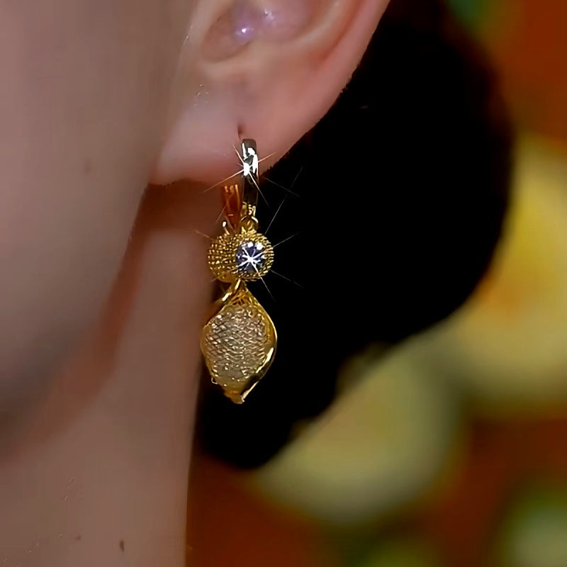 14K Gold-plated Luxury Zircon Mesh Drop Earrings