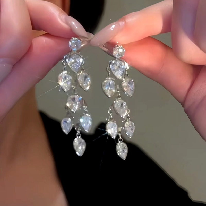 14K Gold-plated Luxury Zircon Tassel Earrings