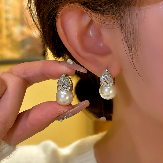 14K Gold-plated Luxury Zircon Triangular Bead Earrings