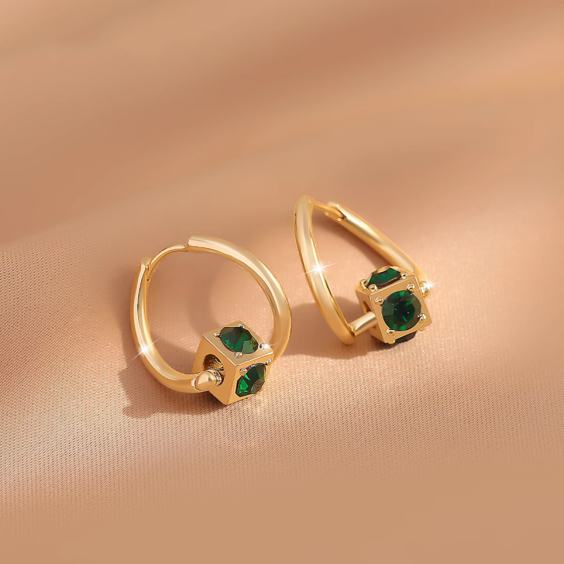 14K Gold-plated One-Carat Green Crystal Earrings
