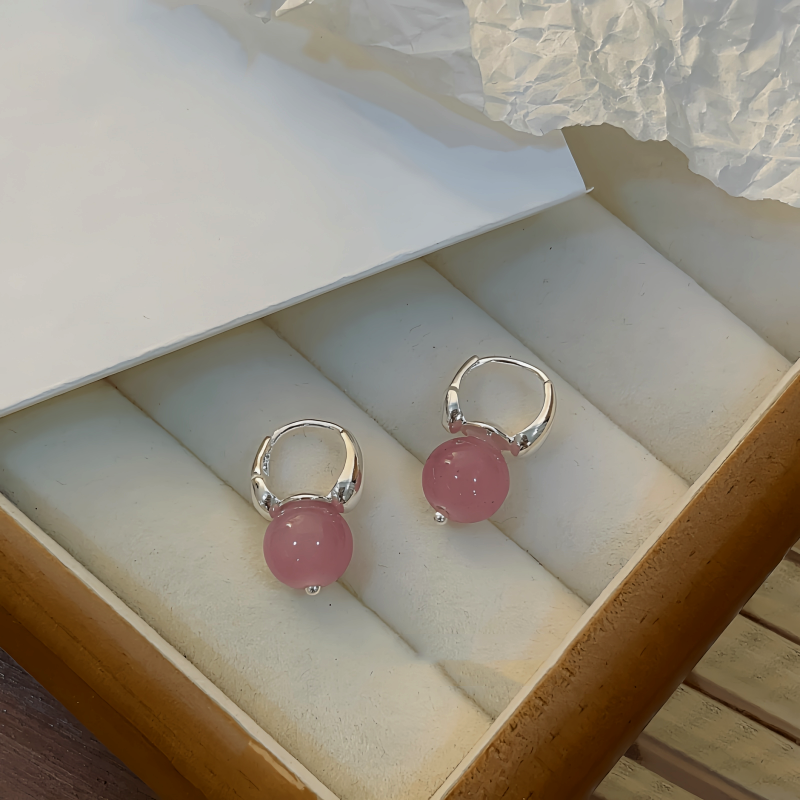 14K Gold-plated Pink Bead Earrings