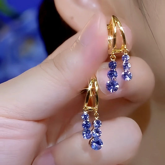 14K Gold-plated Purple Rhinestone Earrings
