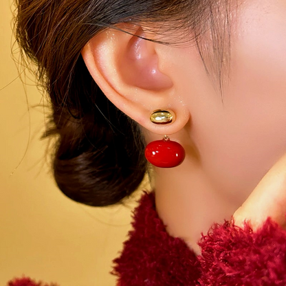 14K Gold-plated Red Enamel Bean Earrings