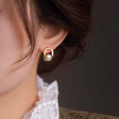 14K Gold-plated Square Artificial Bead Stud Earrings
