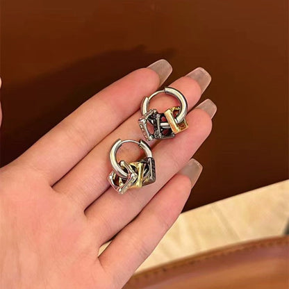 14K Gold-plated Three-ring Heart Earrings