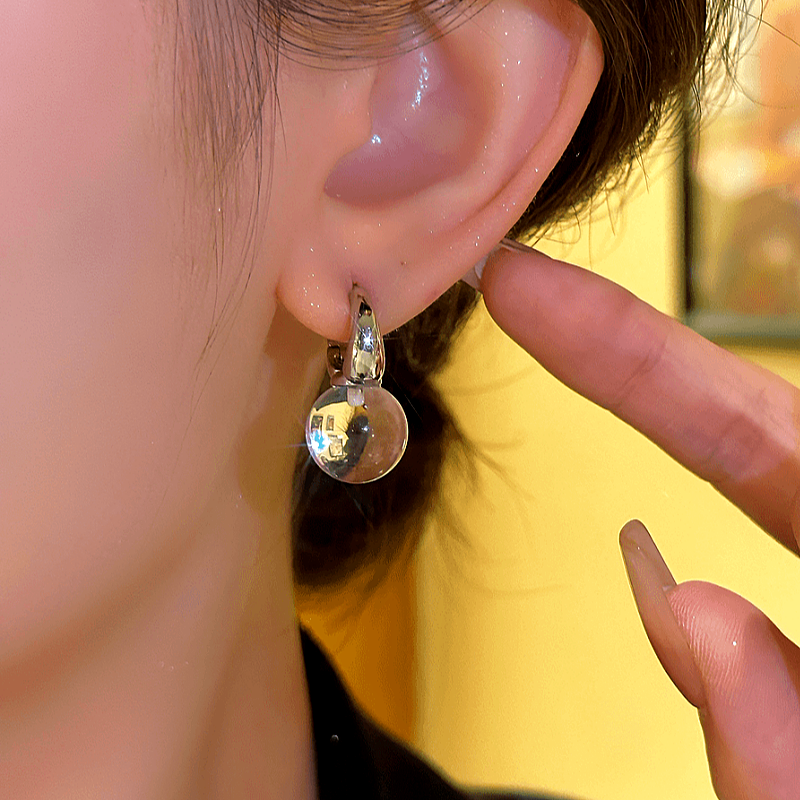 14K Gold-plated Transparent White Crystal Ball Earrings