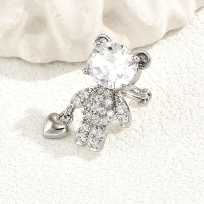 14K Gold-plated Zircon Bear Heart Ear Clips (1 Piece)